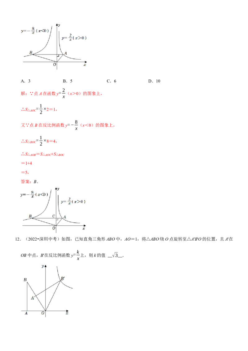 专题15反比例函数（解析版）-2023年中考数学一轮复习高频考点精讲精练（全国通用）_中考复习资料_语数英物化_2数学中考复习_2023年中考复习资料_一轮复习