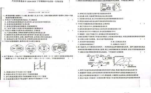 高一生物高一生物_2025年05月试卷_0523江西省赣州市大余县部分学校2024-2025学年高一下学期4月期中联考