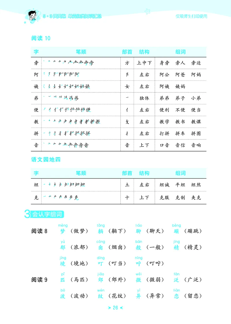 26春53天天练二下人教语文《单元归类知识汇总》_2026春人教语文53单元知识归纳总结