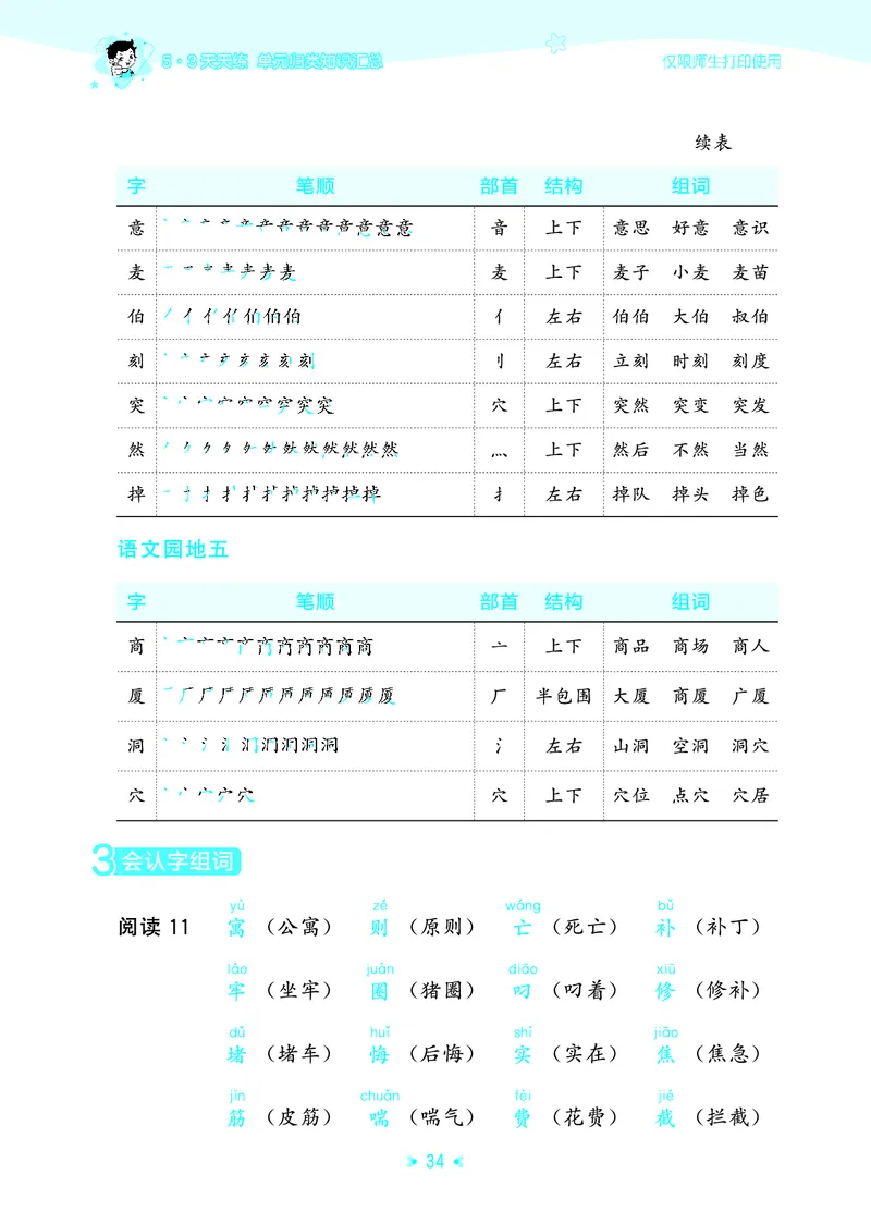 26春53天天练二下人教语文《单元归类知识汇总》_2026春人教语文53单元知识归纳总结