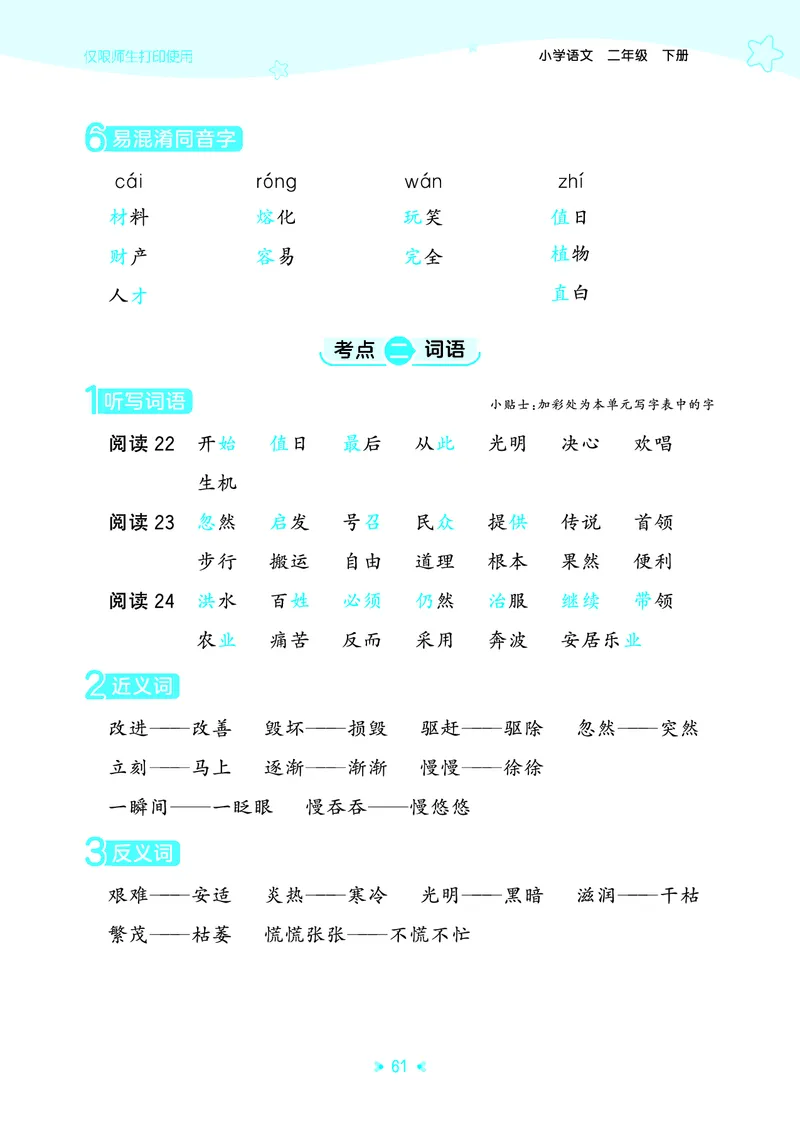 26春53天天练二下人教语文《单元归类知识汇总》_2026春人教语文53单元知识归纳总结