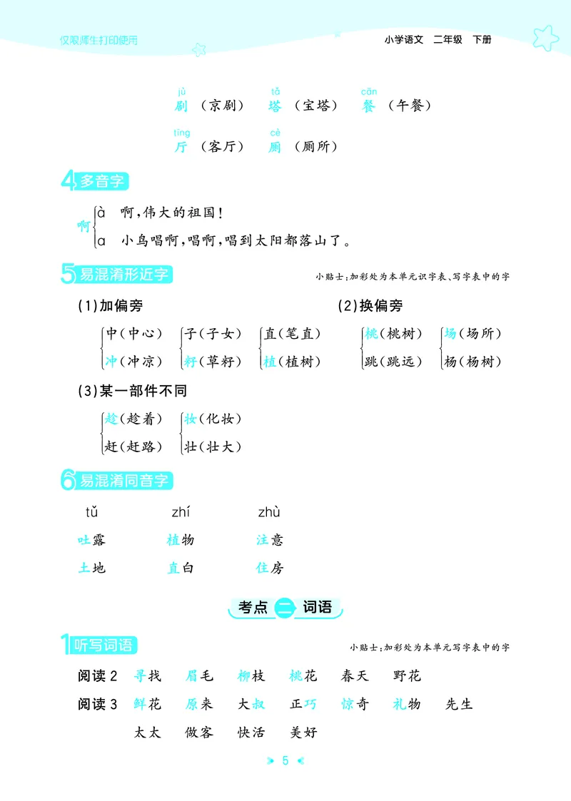 26春53天天练二下人教语文《单元归类知识汇总》_2026春人教语文53单元知识归纳总结
