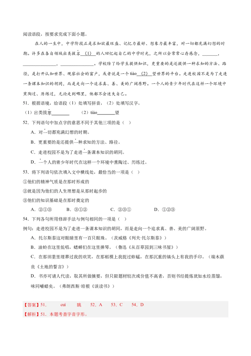 专题06基础知识综合（全国通用）（解析版）_中考复习资料_语数英物化_1语文中考复习_2026年中考复习（更新中）_好题汇编三年（2023-2025）中考语文真题分类汇编（全国通用）