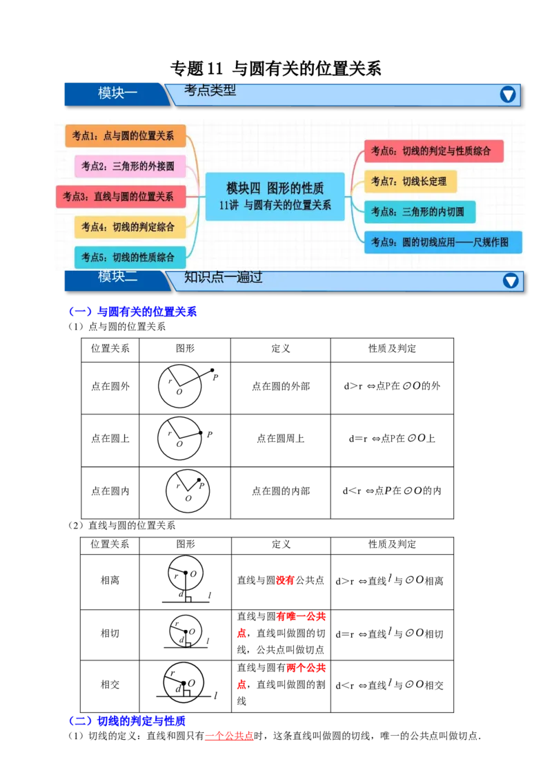 专题11与圆有关的位置关系九大考点+知识串讲-2026年中考数学总复习重难考点强化训练（全国通用）(解析版）_中考复习资料_语数英物化_2数学中考复习_2026年中考复习（更新中）