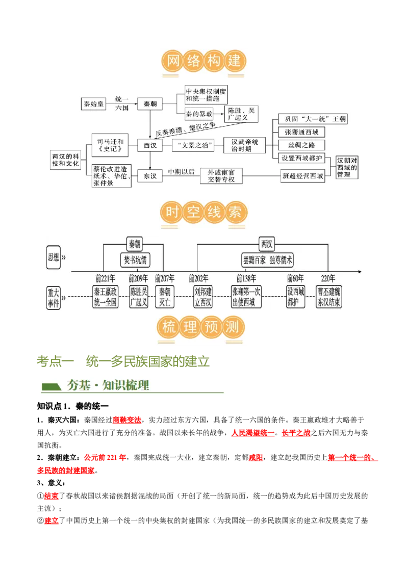 （讲义）专题02秦汉时期：统一多民族国家的建立和巩固修改版（原卷版）_8历史中考复习_2024年中考复习资料_一轮复习资料_配套讲义（原卷版+解析版）