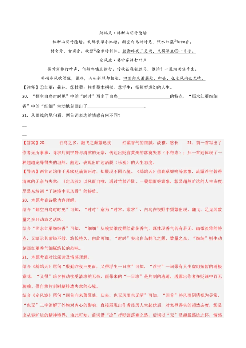专题21：九下古诗词+古诗词阅读精练（练习）解析版_中考复习资料_语数英物化_1语文中考复习_2026年中考复习（更新中）_备战2026年中考语文一轮复习之古诗文专题（全国通用）