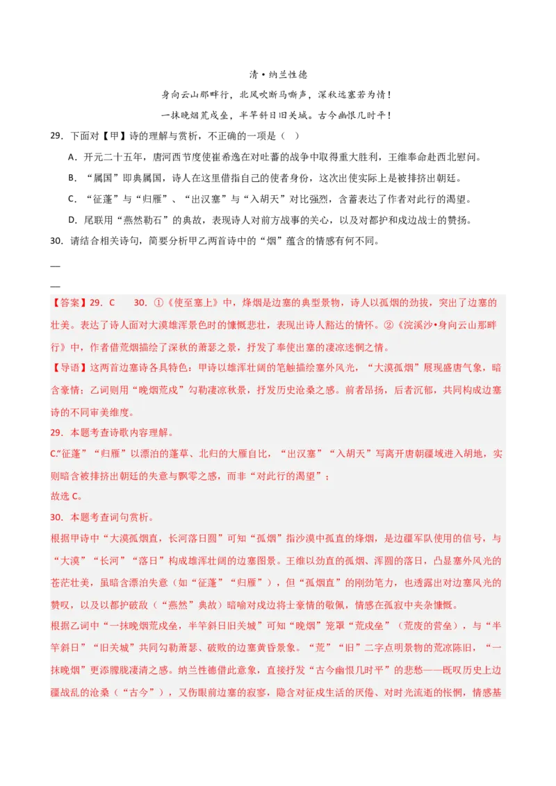 专题21：九下古诗词+古诗词阅读精练（练习）解析版_中考复习资料_语数英物化_1语文中考复习_2026年中考复习（更新中）_备战2026年中考语文一轮复习之古诗文专题（全国通用）