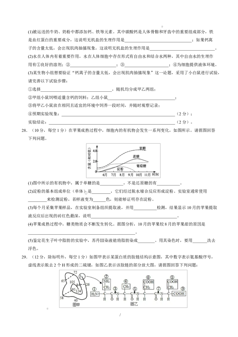 高一生物上学期第一次月考01测试范围：人教版2019必修2第1章~第2章第4节（考试版）（人教版2019）_2025年10月高一试卷_2510032025-2026学年高一生物上学期第一次月考