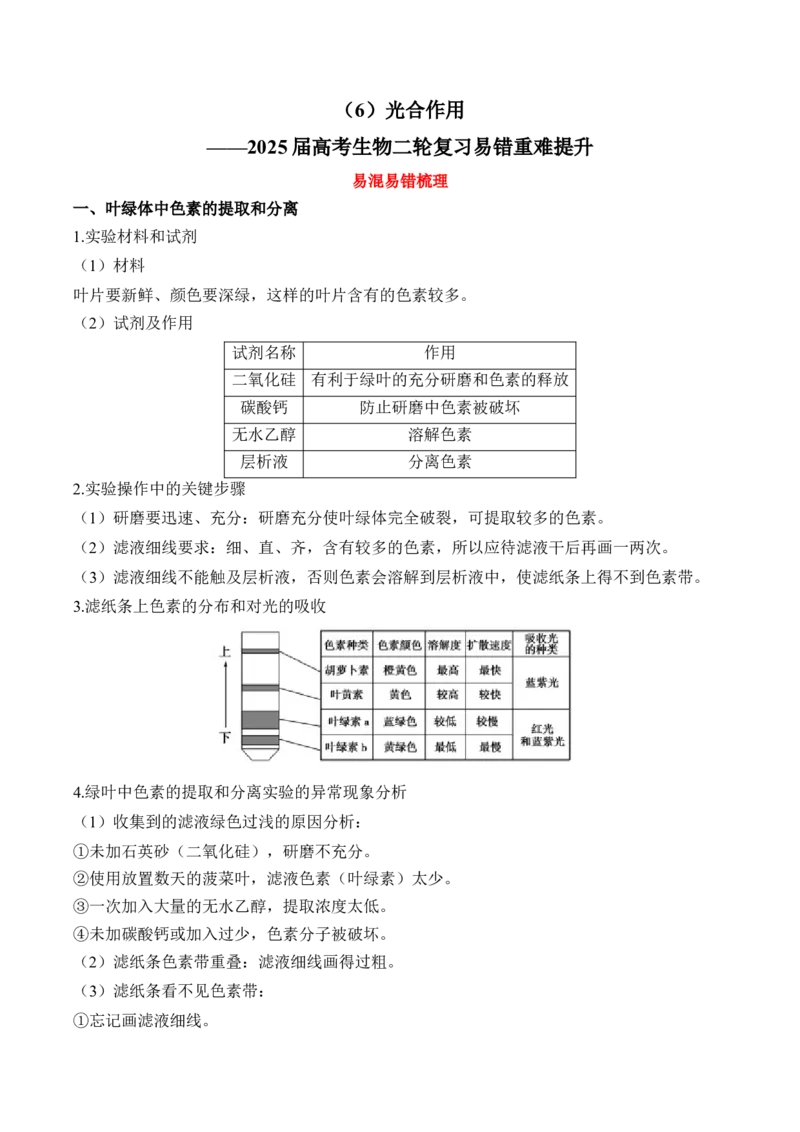 （6）光合作用&mdash;&mdash;2025届高考生物二轮复习易错重难提升（含解析）_2025年新高考资料_二轮复习_2025届高考生物二轮复习易错重难提升（含解析）