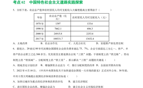 （练习）专题15中国特色社会主义道路（原卷版）_中考历史资料合集_中考历史一轮复习讲义_配套练习（原卷版+解析版）
