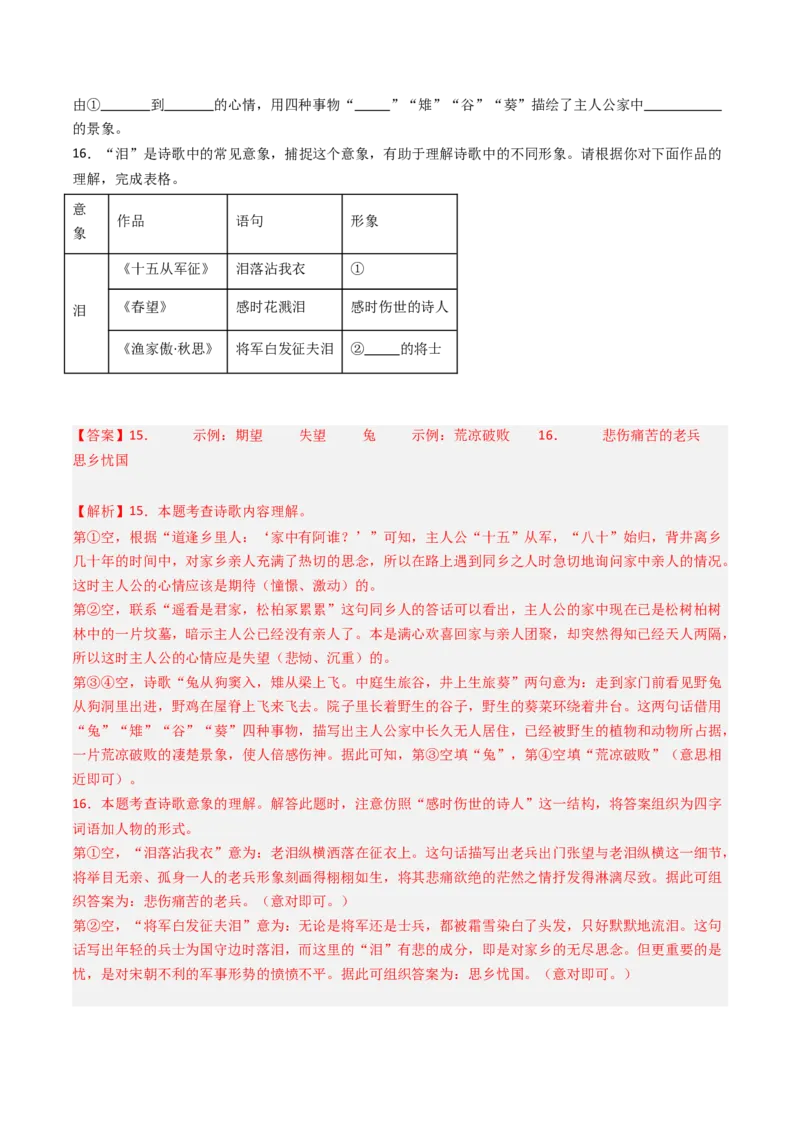 专题10：古诗词阅读之鉴赏艺术形象-备战2025年中考语文一轮复习古代诗歌阅读（全国通用）解析版_中考复习资料_语数英物化_1语文中考复习_2025年中考资料
