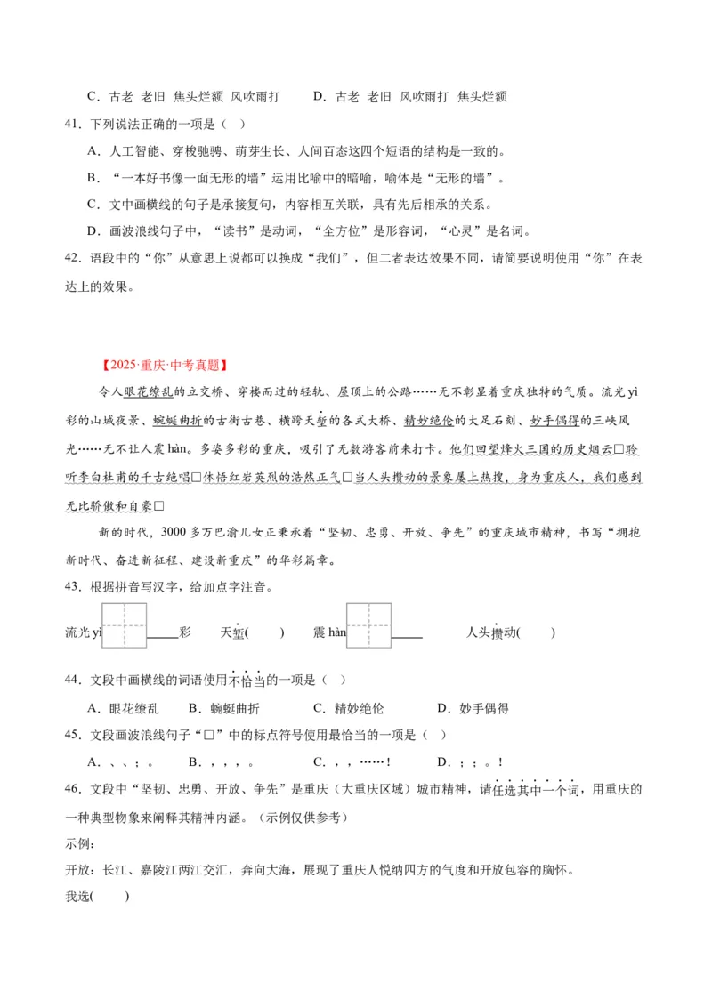 专题06基础知识综合（全国通用）（原卷版）_中考复习资料_语数英物化_1语文中考复习_2026年中考复习（更新中）_好题汇编三年（2023-2025）中考语文真题分类汇编（全国通用）