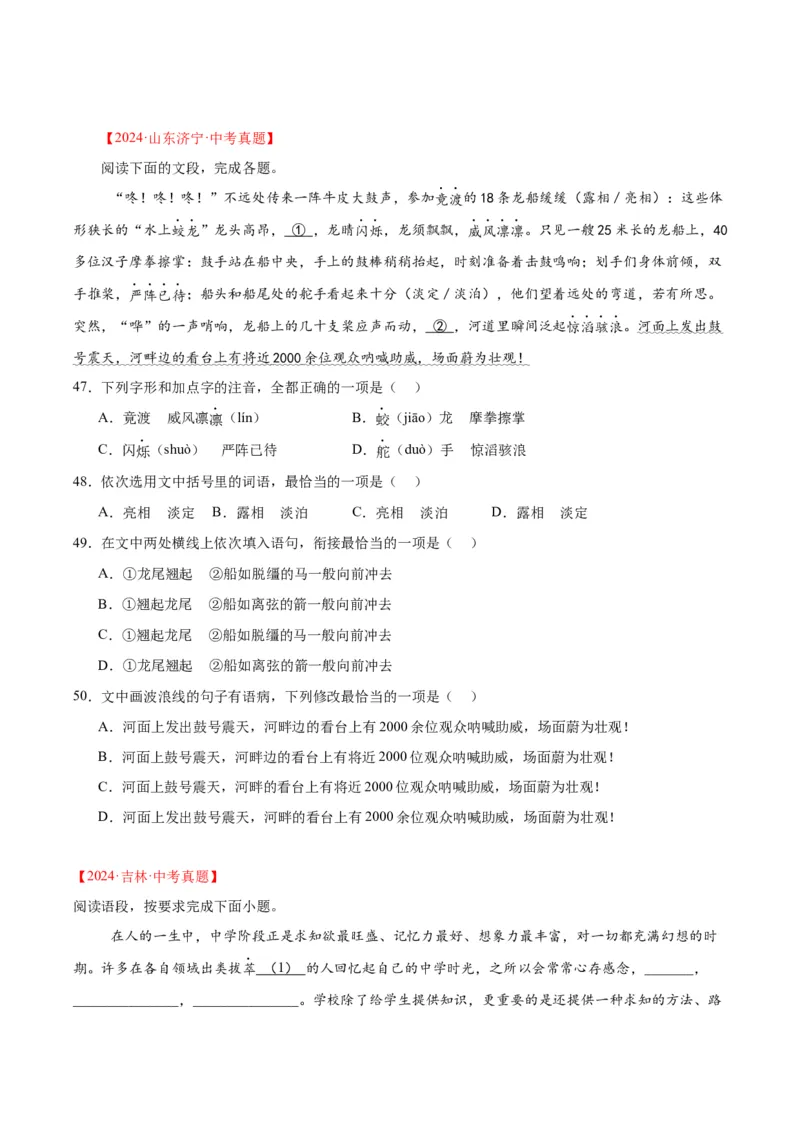 专题06基础知识综合（全国通用）（原卷版）_中考复习资料_语数英物化_1语文中考复习_2026年中考复习（更新中）_好题汇编三年（2023-2025）中考语文真题分类汇编（全国通用）
