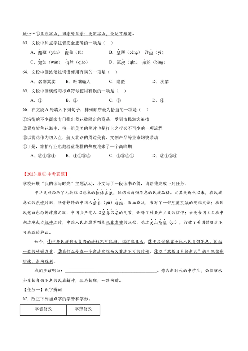 专题06基础知识综合（全国通用）（原卷版）_中考复习资料_语数英物化_1语文中考复习_2026年中考复习（更新中）_好题汇编三年（2023-2025）中考语文真题分类汇编（全国通用）