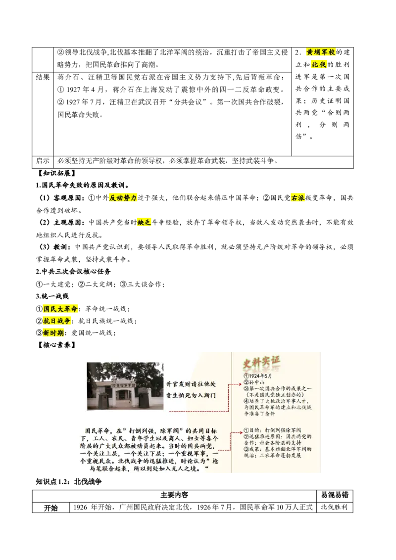 （讲义）专题11从国共合作到国共对立（原卷版）_8历史中考复习_2024年中考复习资料_一轮复习资料_完课件+讲义+练习2024年中考历史一轮复习讲练测（全国通用）
