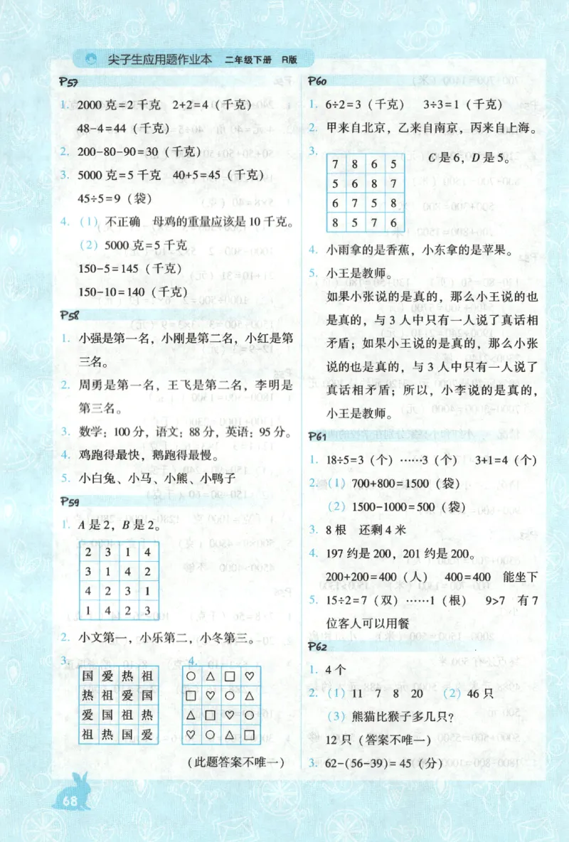 26春尖子生应用题作业本.二年级.下册R版199_2026春小学教辅大合集_2-26春数学类教辅系列_尖子生应用题26年下册