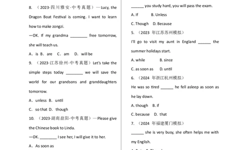 专题J-15简语法-单选题专练状语从句2025年中考英语最新讲解+练习题汇编（全国通用）_中考复习资料_语数英物化_3英语中考复习_2025中考复习资料