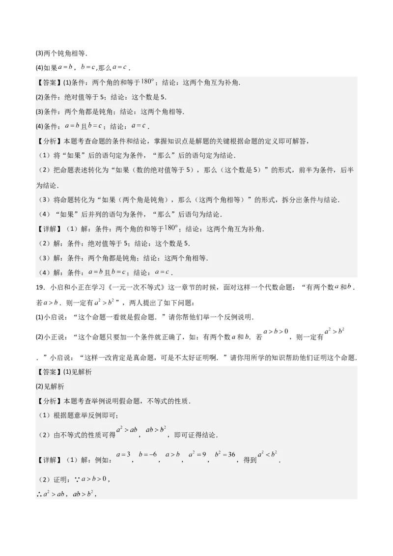 名师导航2026年中考数学一轮复习专题4.3定义、命题与定理（全国通用版）（解析版）_中考复习资料_语数英物化_2数学中考复习_2026年中考复习（更新中）