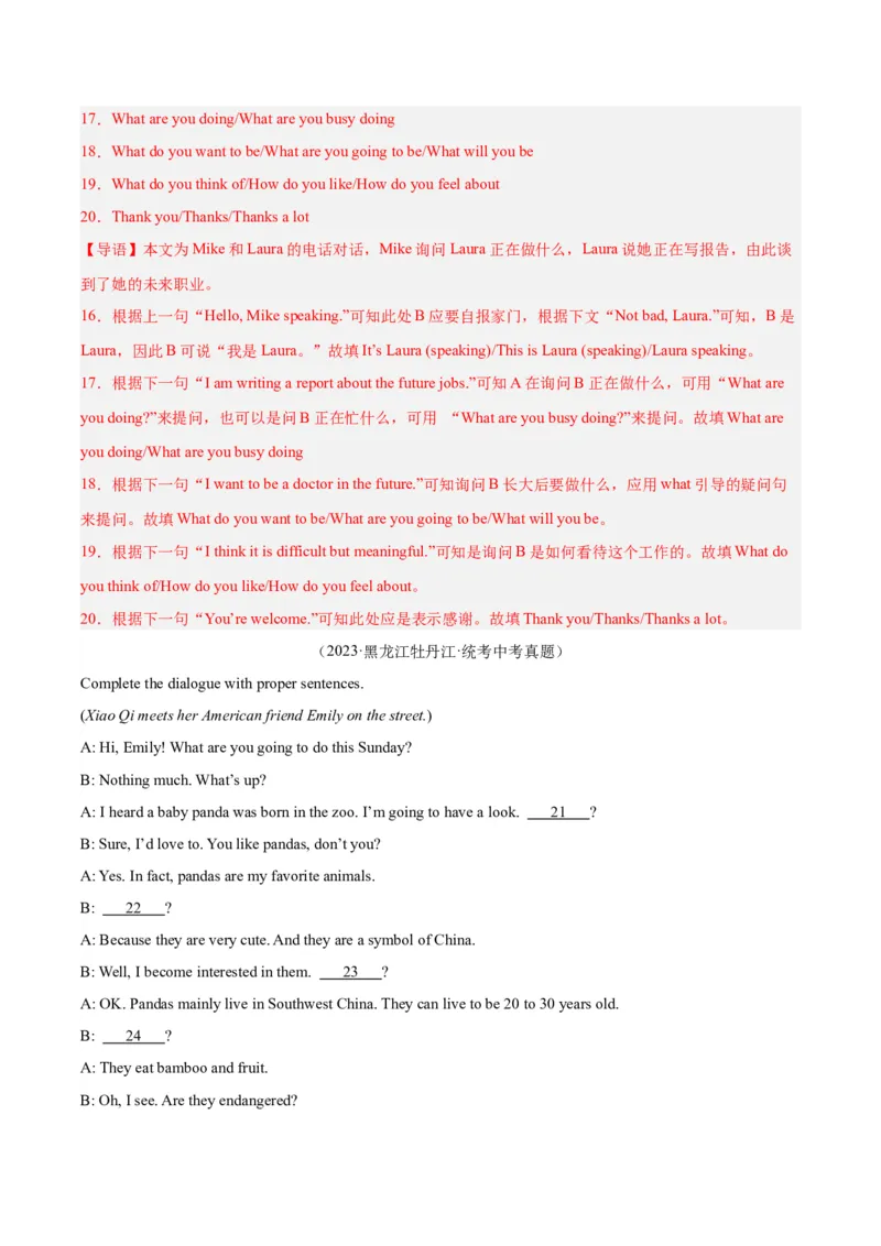 专题39补全对话考点2填空型（全国通用）（解析版）_中考复习资料_语数英物化_3英语中考复习_2026年中考复习（更新中）