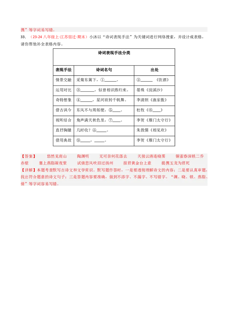 八年级上册必备篇目默写-备战2025年中考语文一轮复习古诗文默写（全国通用）解析版_中考复习资料_语数英物化_1语文中考复习_2025年中考资料