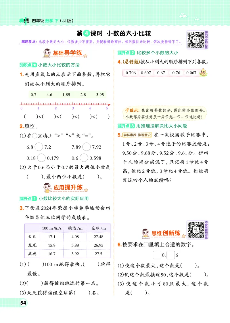 26春典中点四年级数学下（JJ版）0_2026春小学教辅大合集_6-26春《典中点》系列_26春《典中点》数学冀教版下册_《典中点》冀教版小学数学四年级下册（26春）