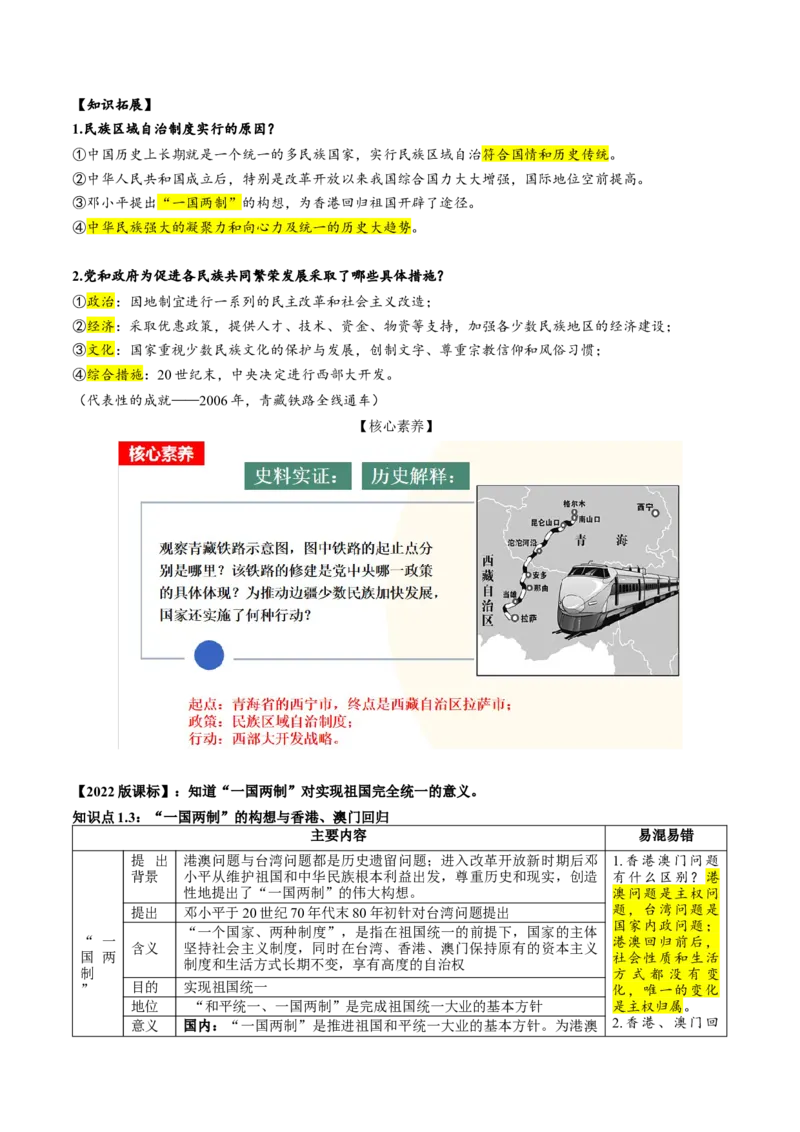 （讲义）专题16民族团结与祖国统一、国防建设与外交成就（原卷版）_中考历史资料合集_中考历史一轮复习讲义_配套讲义（原卷版+解析版）