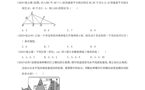 备考2026中考数学真题2025分类精编精练10三角形（含解析）_中考复习资料_语数英物化_2数学中考复习_2026年中考复习（更新中）_备考2026中考数学真题2025分类精编精练