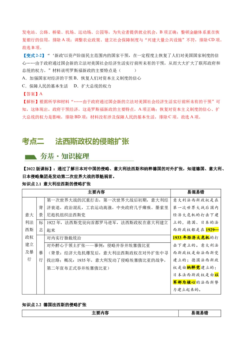（讲义）专题26经济大危机和第二次世界大战（解析版）_中考历史资料合集_中考历史一轮复习讲义_配套讲义（原卷版+解析版）_教师版（含答案解析）