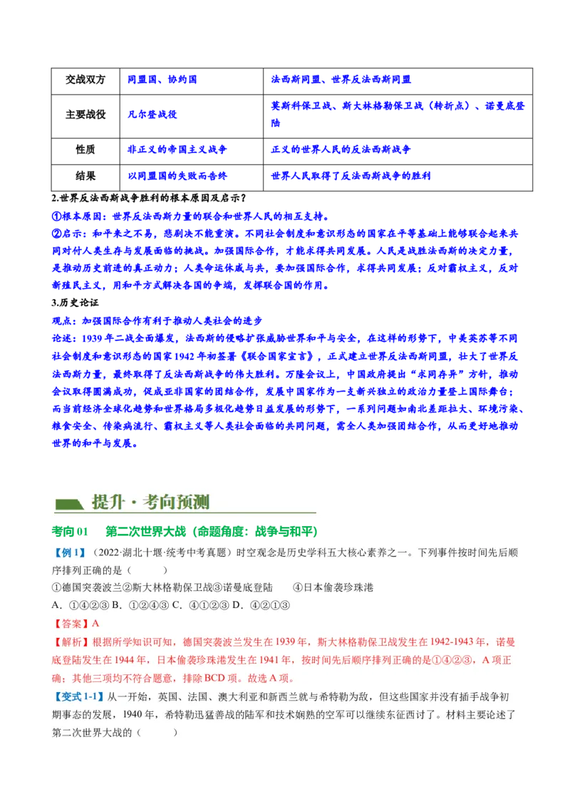 （讲义）专题26经济大危机和第二次世界大战（解析版）_中考历史资料合集_中考历史一轮复习讲义_配套讲义（原卷版+解析版）_教师版（含答案解析）