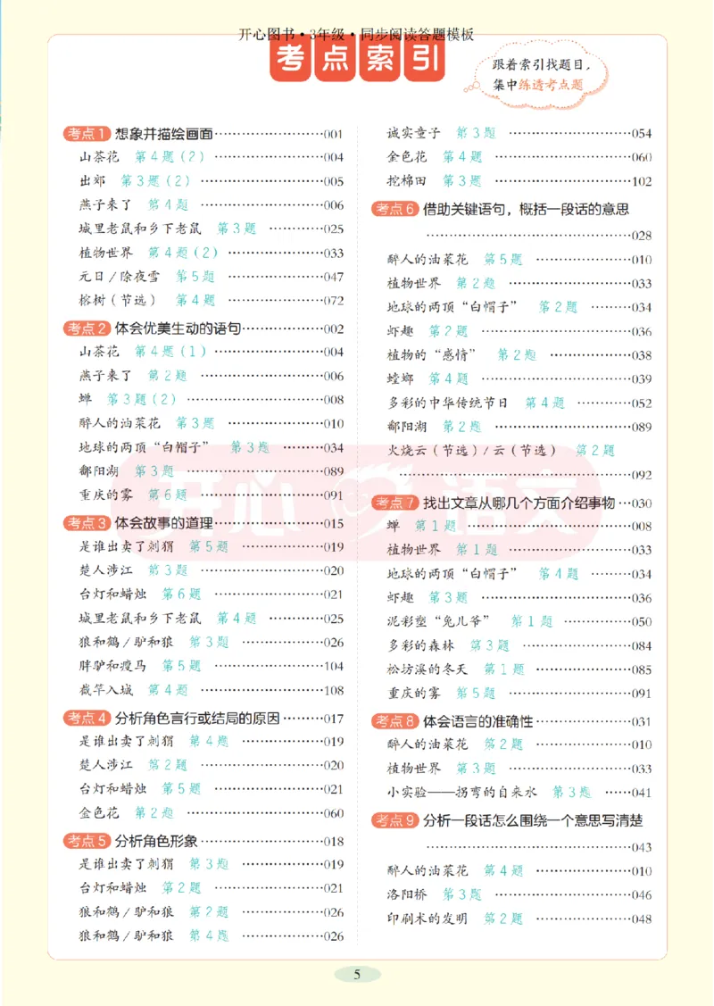 3下同步阅读答题模板-模板+例题+真题（试阅）_2026春小学教辅大合集_13-26春《开心》系列_同步阅读答题模板(1-8年级下册)