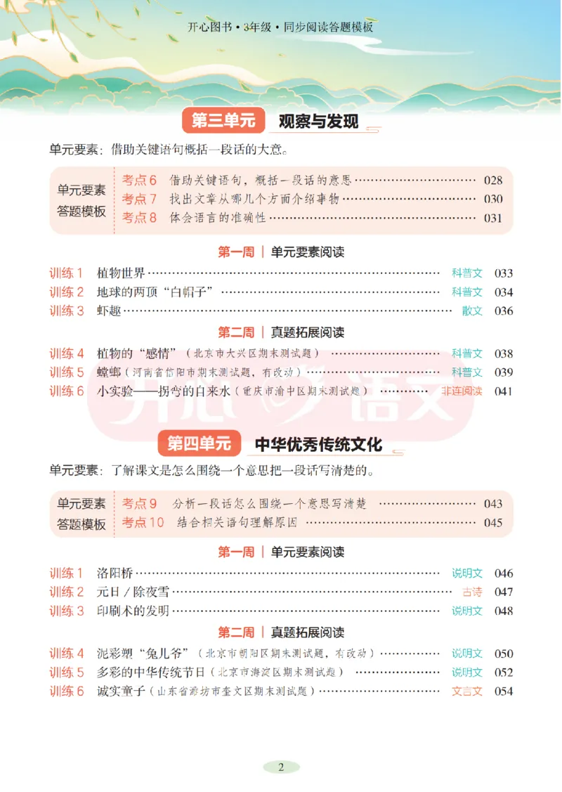 3下同步阅读答题模板-模板+例题+真题（试阅）_2026春小学教辅大合集_13-26春《开心》系列_同步阅读答题模板(1-8年级下册)