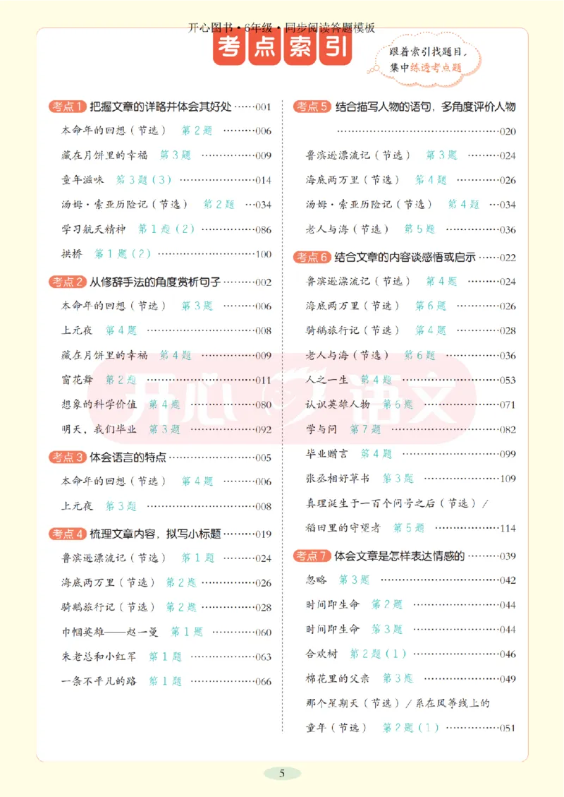 6下同步阅读答题模板-模板+例题+真题（试阅）_2026春小学教辅大合集_13-26春《开心》系列_同步阅读答题模板(1-8年级下册)