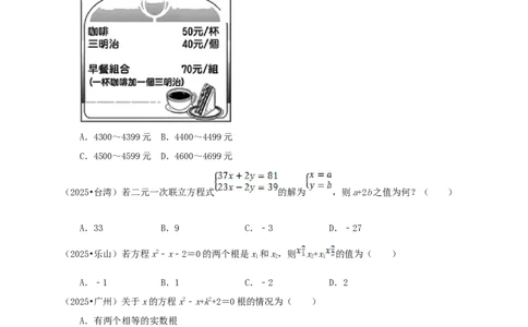 备考2026中考数学真题2025分类精编精练4方程（含解析）_中考复习资料_语数英物化_2数学中考复习_2026年中考复习（更新中）_备考2026中考数学真题2025分类精编精练