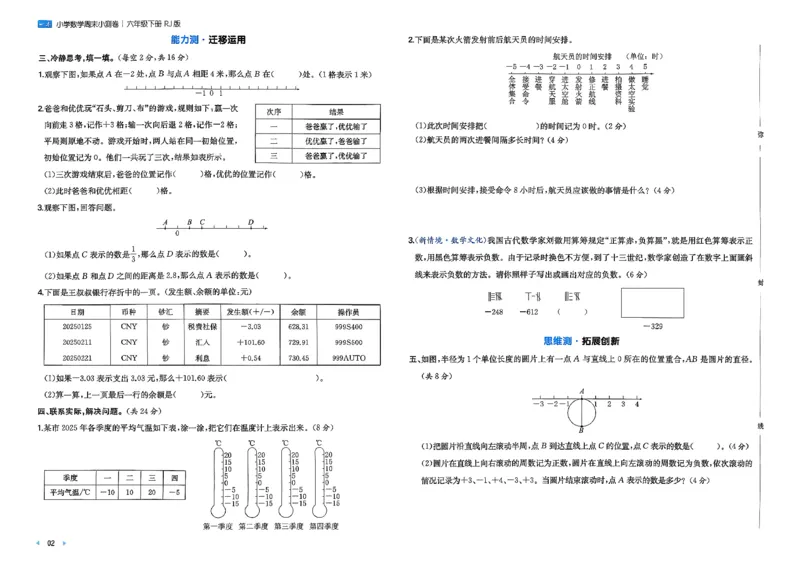 6下数学人教周末小测卷_周末预测小卷_2026《一本&bull;周末小测卷》（1-6年级下）（数学）（人教版）