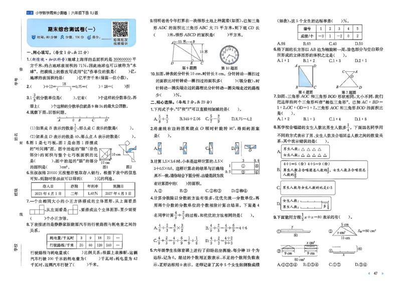 6下数学人教周末小测卷_周末预测小卷_2026《一本&bull;周末小测卷》（1-6年级下）（数学）（人教版）