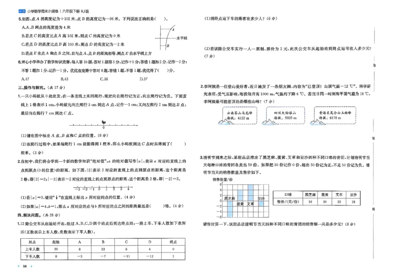 6下数学人教周末小测卷_周末预测小卷_2026《一本&bull;周末小测卷》（1-6年级下）（数学）（人教版）