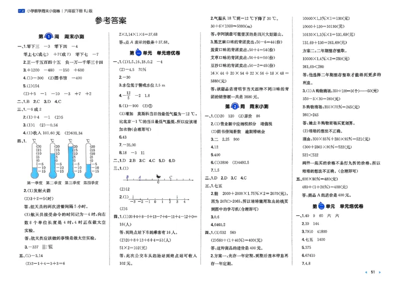 6下数学人教周末小测卷_周末预测小卷_2026《一本&bull;周末小测卷》（1-6年级下）（数学）（人教版）