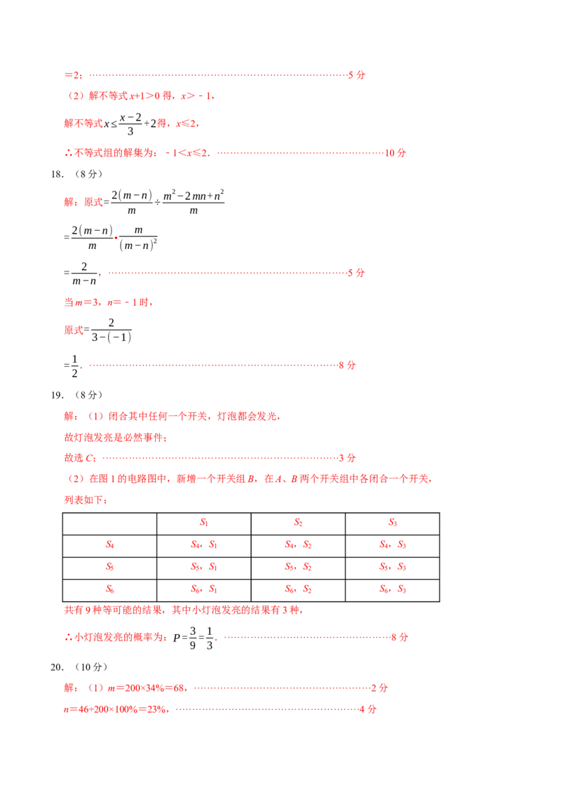 数学（江苏淮安卷）（参考答案及评分标准）_中考复习资料_语数英物化_2数学中考复习_赠送：2025中考模拟题_2025年数学二模_数学（江苏淮安卷）-2025年中考第二次全真模拟题