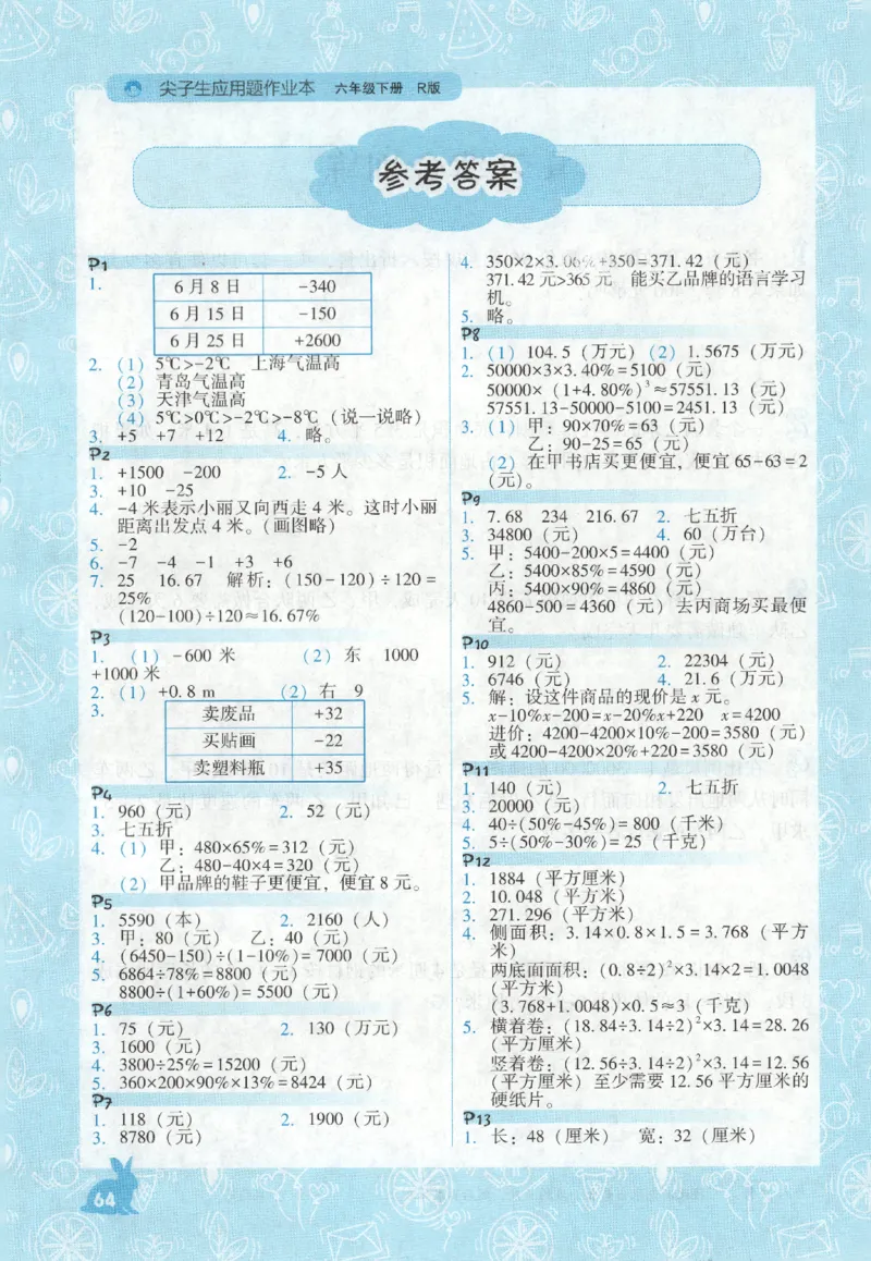 26春尖子生应用题作业本.六年级.下册R版892_2026春小学教辅大合集_2-26春数学类教辅系列_尖子生应用题26年下册
