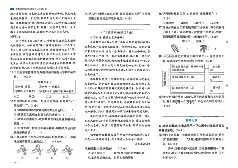 3下语文周末小测卷_周末预测小卷_2026《一本&bull;周末小测卷》语文