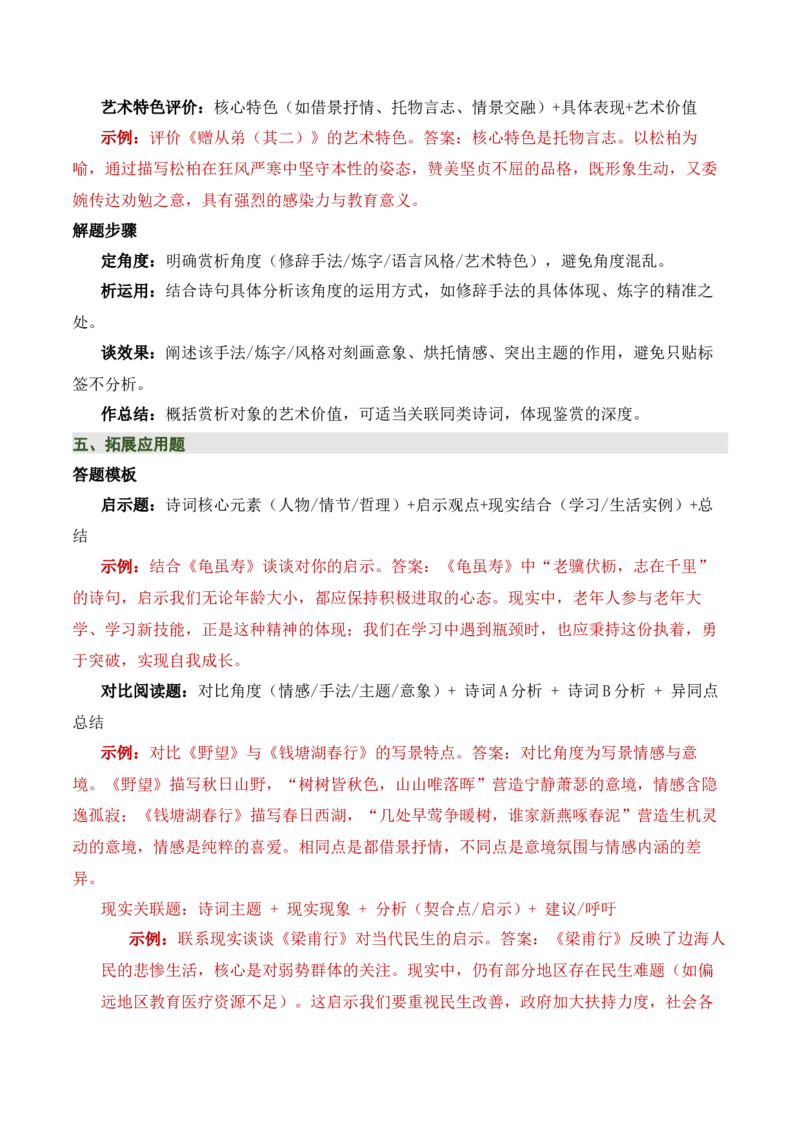 八上古诗词知识梳理（1张思维导图+15个核心考点+4个重难点+1个解题方法+4类题型方法突破+4类易错点提示5类题型解析+4个速记要点）（知识清单）原卷版_中考复习资料_语数英物化
