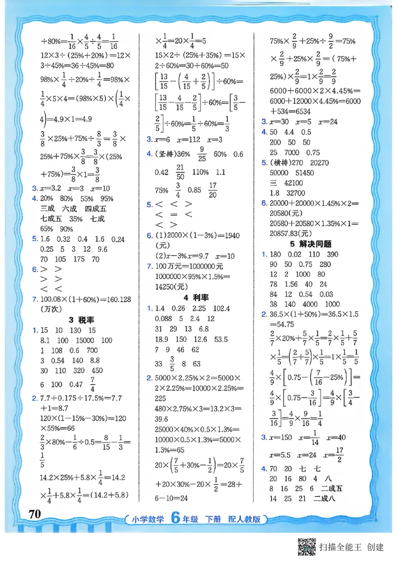 26春数学活页计算六下_2026春小学教辅大合集_8-26春《王朝霞》系列_01.2026春WZX活页计算、活页默写语文、数学、英语人教1-6年下册_数学1-6