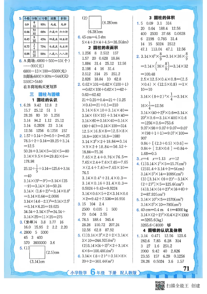 26春数学活页计算六下_2026春小学教辅大合集_8-26春《王朝霞》系列_01.2026春WZX活页计算、活页默写语文、数学、英语人教1-6年下册_数学1-6