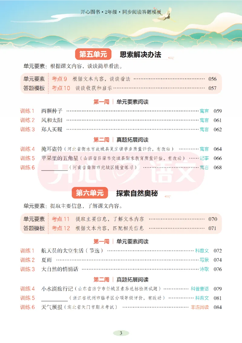 2下同步阅读答题模板-模板+例题+真题（试阅）_2026春小学教辅大合集_13-26春《开心》系列_同步阅读答题模板(1-8年级下册)