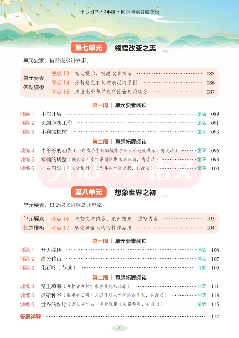 2下同步阅读答题模板-模板+例题+真题（试阅）_2026春小学教辅大合集_13-26春《开心》系列_同步阅读答题模板(1-8年级下册)