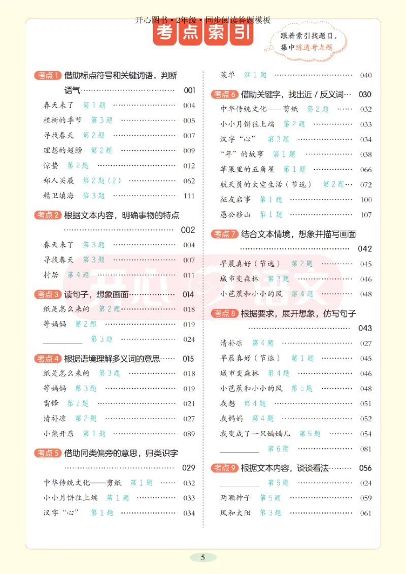 2下同步阅读答题模板-模板+例题+真题（试阅）_2026春小学教辅大合集_13-26春《开心》系列_同步阅读答题模板(1-8年级下册)