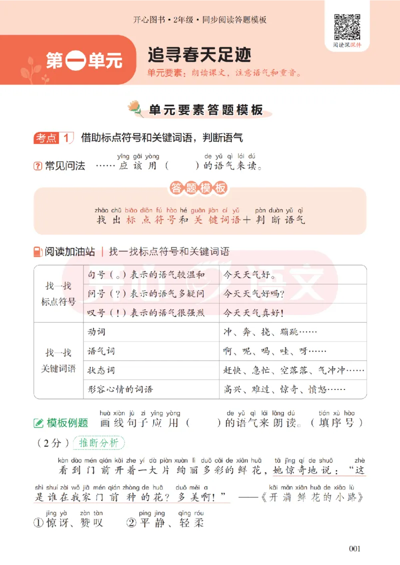 2下同步阅读答题模板-模板+例题+真题（试阅）_2026春小学教辅大合集_13-26春《开心》系列_同步阅读答题模板(1-8年级下册)