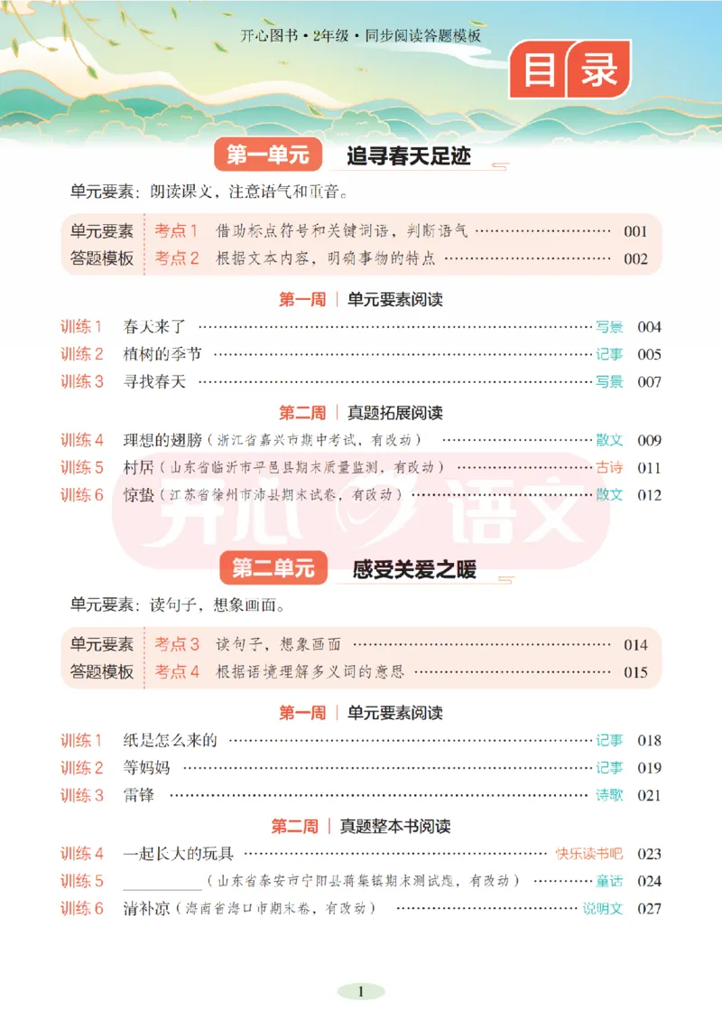 2下同步阅读答题模板-模板+例题+真题（试阅）_2026春小学教辅大合集_13-26春《开心》系列_同步阅读答题模板(1-8年级下册)