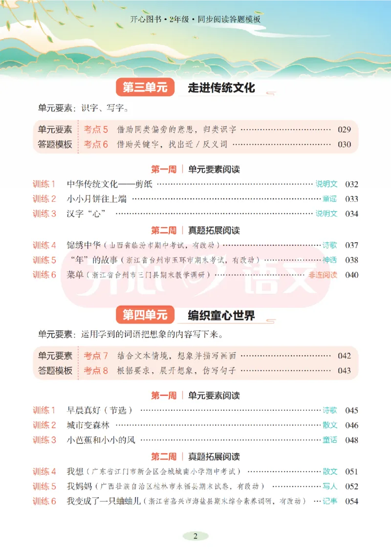 2下同步阅读答题模板-模板+例题+真题（试阅）_2026春小学教辅大合集_13-26春《开心》系列_同步阅读答题模板(1-8年级下册)