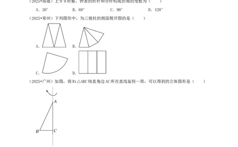备考2026中考数学真题2025分类精编精练9基本图形、平行线（含解析）_中考复习资料_语数英物化_2数学中考复习_2026年中考复习（更新中）_备考2026中考数学真题2025分类精编精练